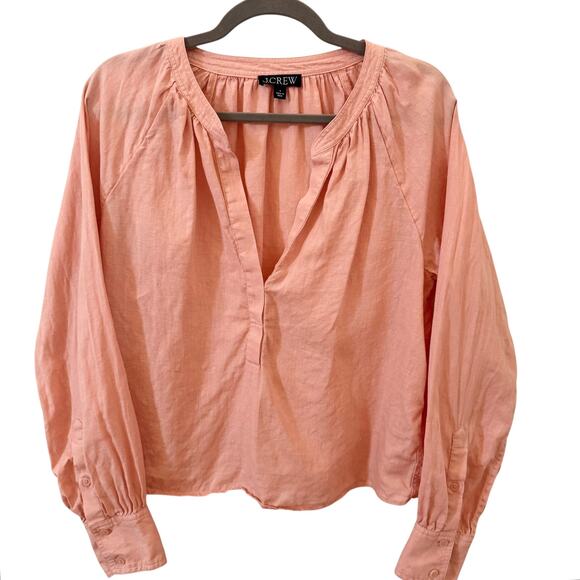 J. CREW Linen Cabana Long Sleeve Top in "Peach Clay" Pink Size Small - Picture 5 of 12